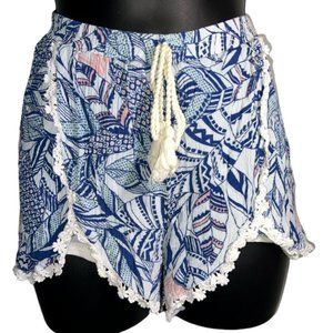 Ethereal Mid Rise Lace Trim Geometric Pull On Shorts Sz S